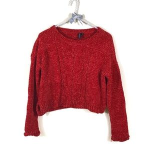 Moon & Madison Burnt Orange Cable Knit Boho Crop Sweater Top